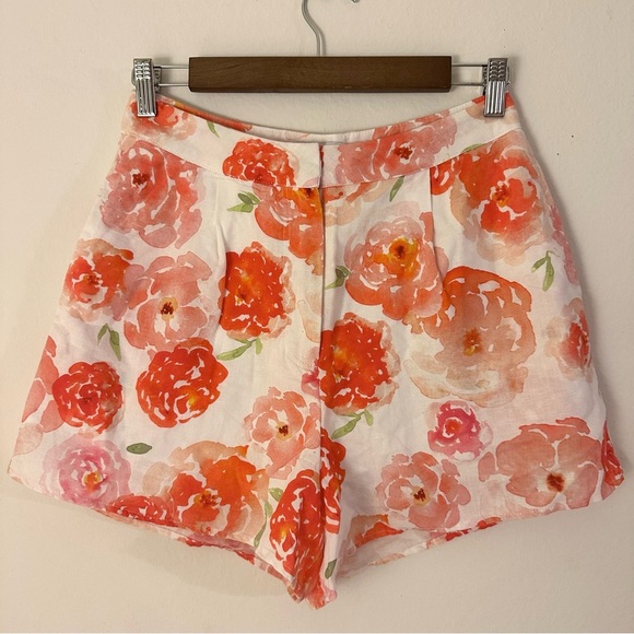 Charlie Holiday Floral Rose Print Linen Cotton blend Short Size M - Picture 1 of 5